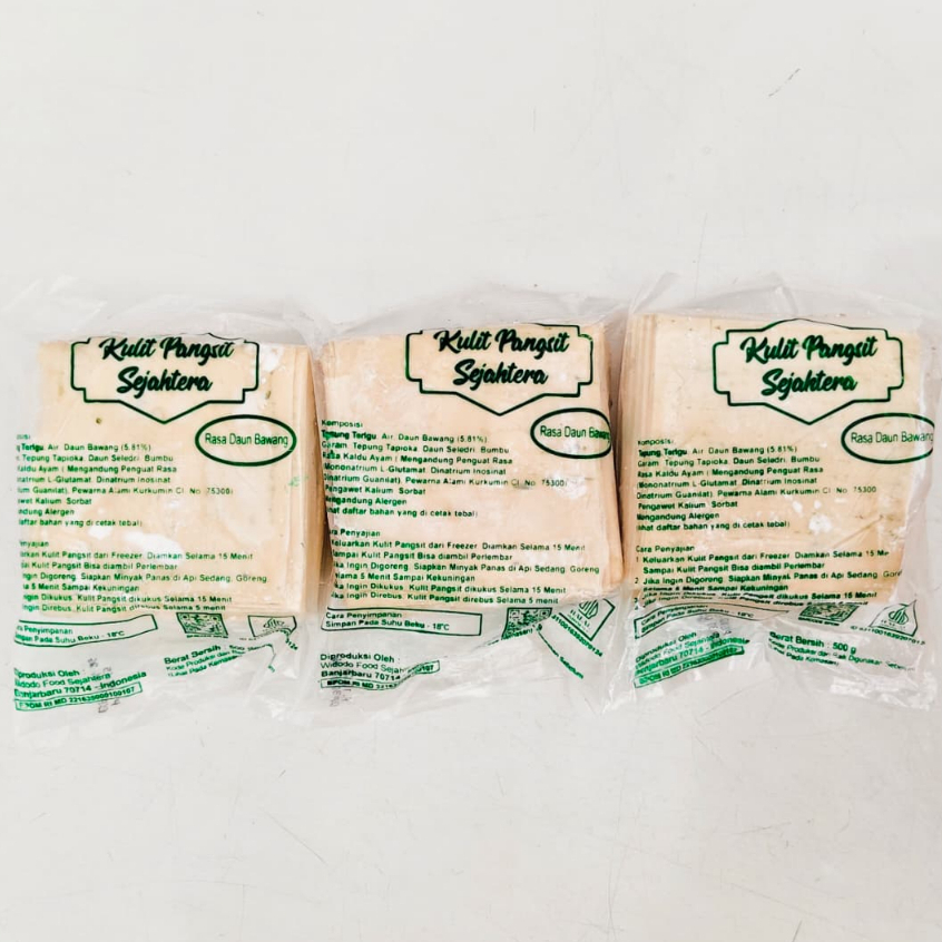 Sejahtera Kulit Pangsit DAUN BAWANG Bentuk Kotak Berat 500g Kulit Pangsit Halal