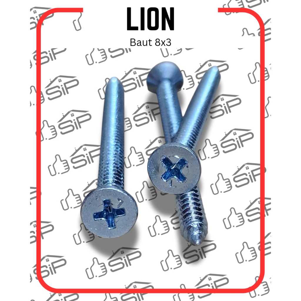Lion Baut Sekrup Kepala Rata 8x3 ukuran 7 cm. Cocok untuk Berbagai Kebutuhan 1 Plastik Isi 100 Pcs. 