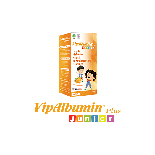 VipAlbumin Plus Junior 1 Box isi 6 Sachet Rasa Jeruk Anak