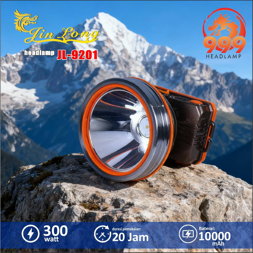 Senter Kepala / Headlamp Jinlong JL 9201 waterproof / tahan air 300 watt baterai 10000 mAh