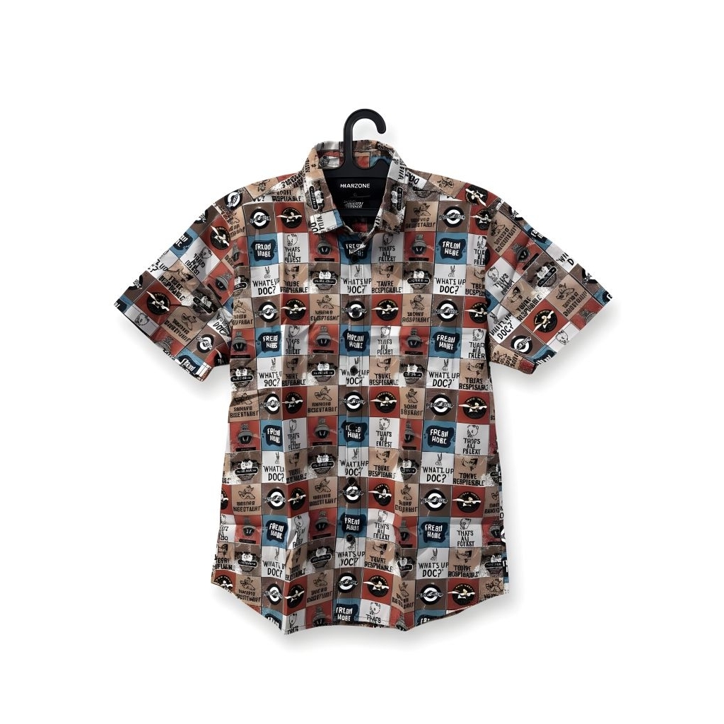 KEMEJA KASUAL STYLISH SEMI FORMAL UNTUK SEHARI-HARI BAHAN KATUN 100% ORIGINAL MOTIF LOONEY TUNES BUG