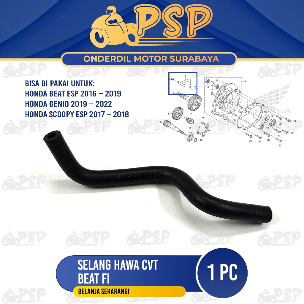 Selang Hawa CVT Beat FI 2016 - Karet Selang Gardan CVT Vacum Honda Beat Esp K81 Genio Scoopy ESP