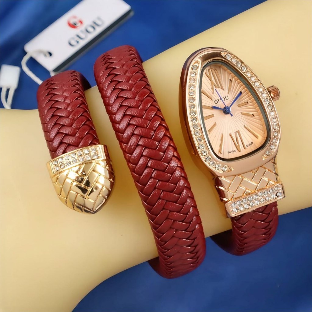 Jam Tangan Wanita / Cewel Original Guou Lilit Design Mewah Fesyen Korean Watch Stylish Termurah