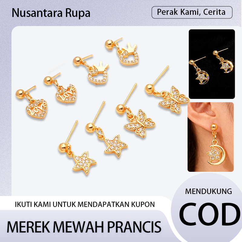 Nusantara Rupa-Cincin Telinga Titanium Steel Lapis Emas Zirconia | Bulat Anting Tindik Telinga Carti