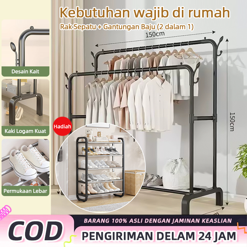 Rak Gantungan Baju Pakaian 130/150CM Rak Baju Serbaguna Gantungan Baju Berdiri/Rak Gantungan Baju 2 
