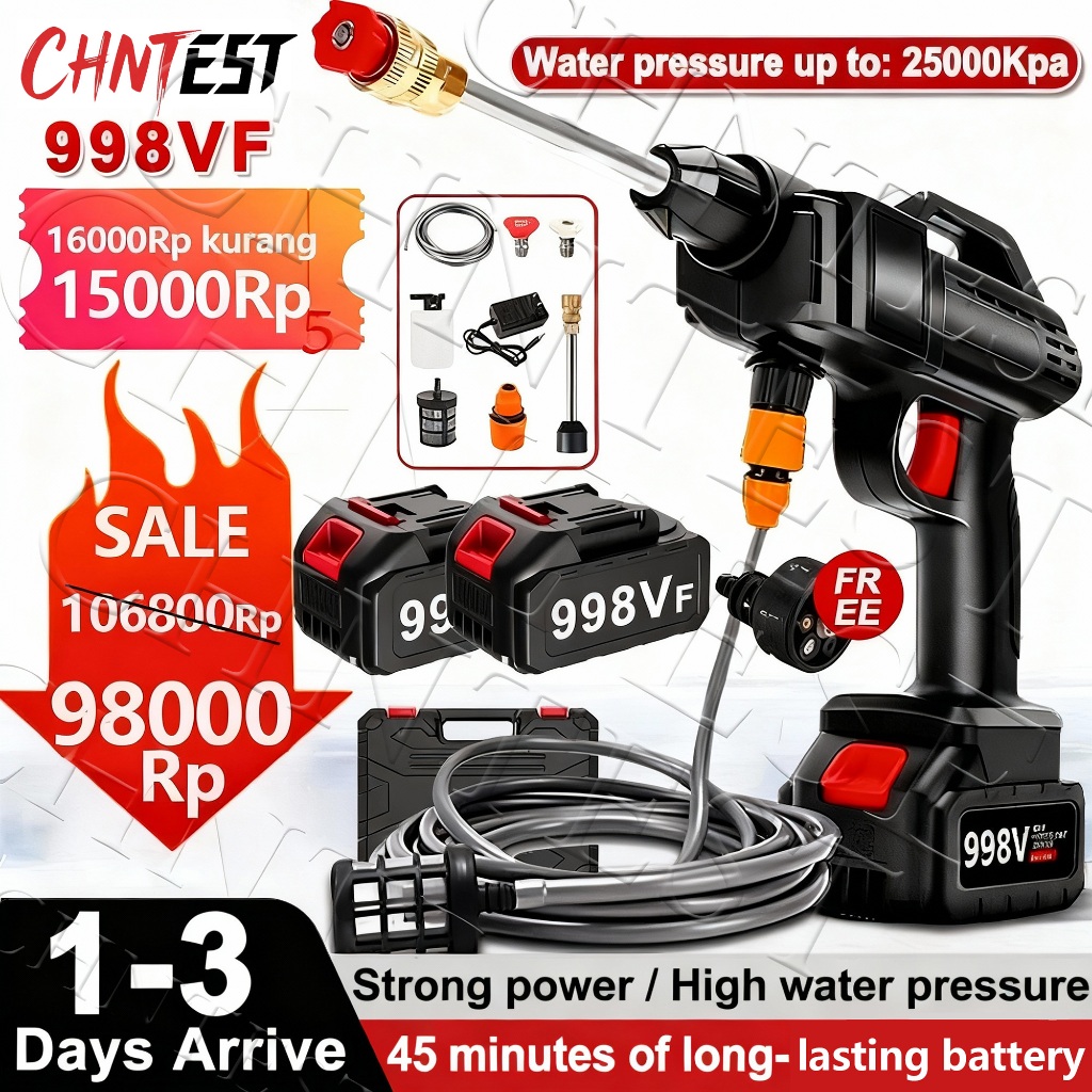 TERLARIS 998VF Jet Cleaner semprotan cuci motor Portabel Bertegangan Tinggi Baterai Lithium Cuci