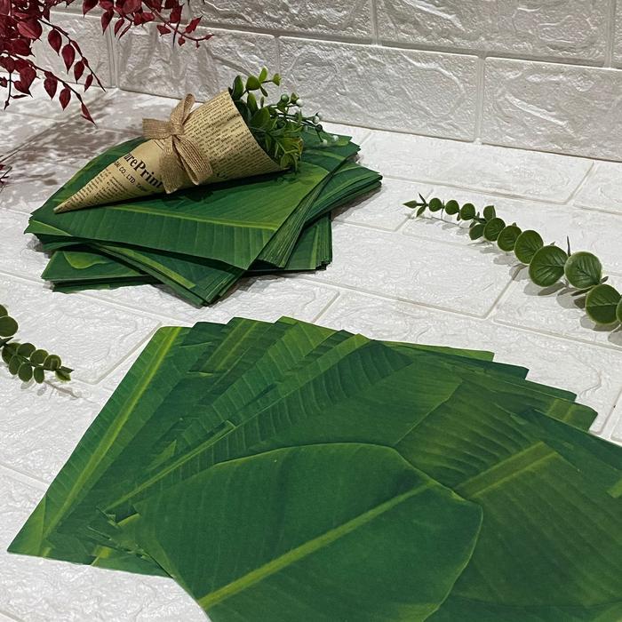 [50pcs] Kertas Bungkus Nasi Laminasi Anti Lengket Motif DAUN PISANG Ukuran 15 Sampai 25