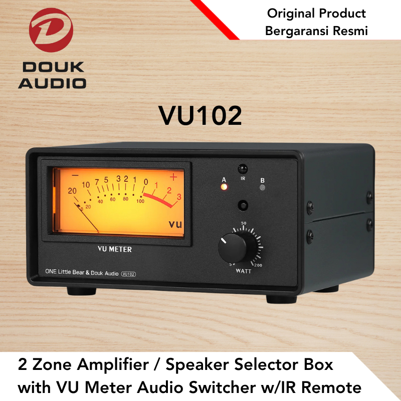 Douk Audio VU102 2 Zone Amplifier / Speaker Selector Box with VU Meter Audio Switcher w/IR Remote