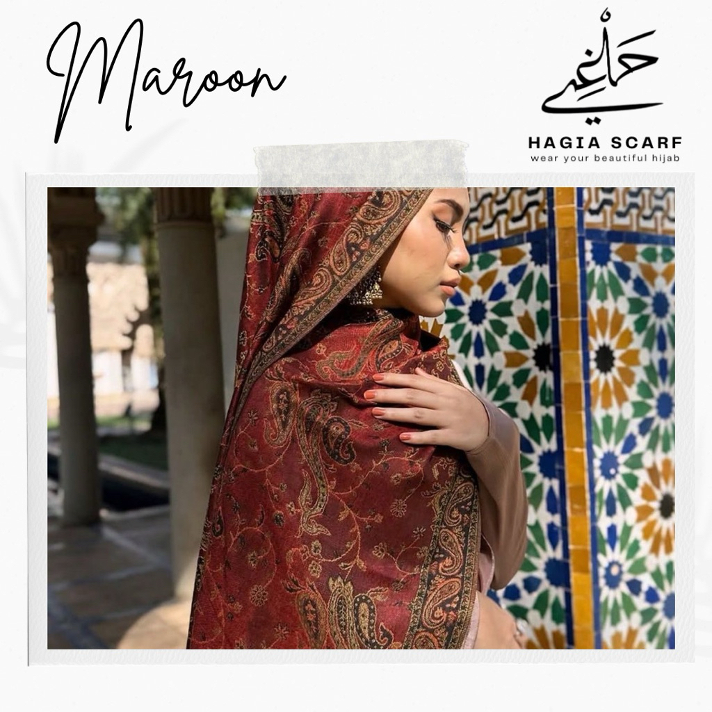 HAGIA SCARF - Cashmere Shawl Turkey Pashmina Kashmir Turki Warna Maroon