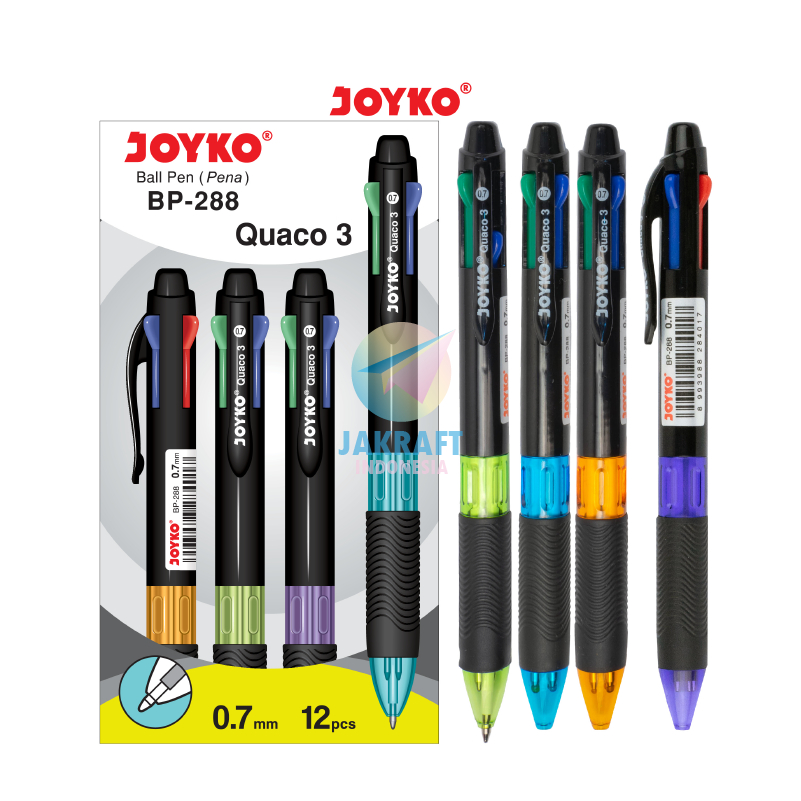 (12 Pcs) GROSIR Pulpen Ballpoint 4 Warna in 1 Pen JOYKO BP-288 QUACO 3 Tebal 0.7 mm Berkualitas Sepe