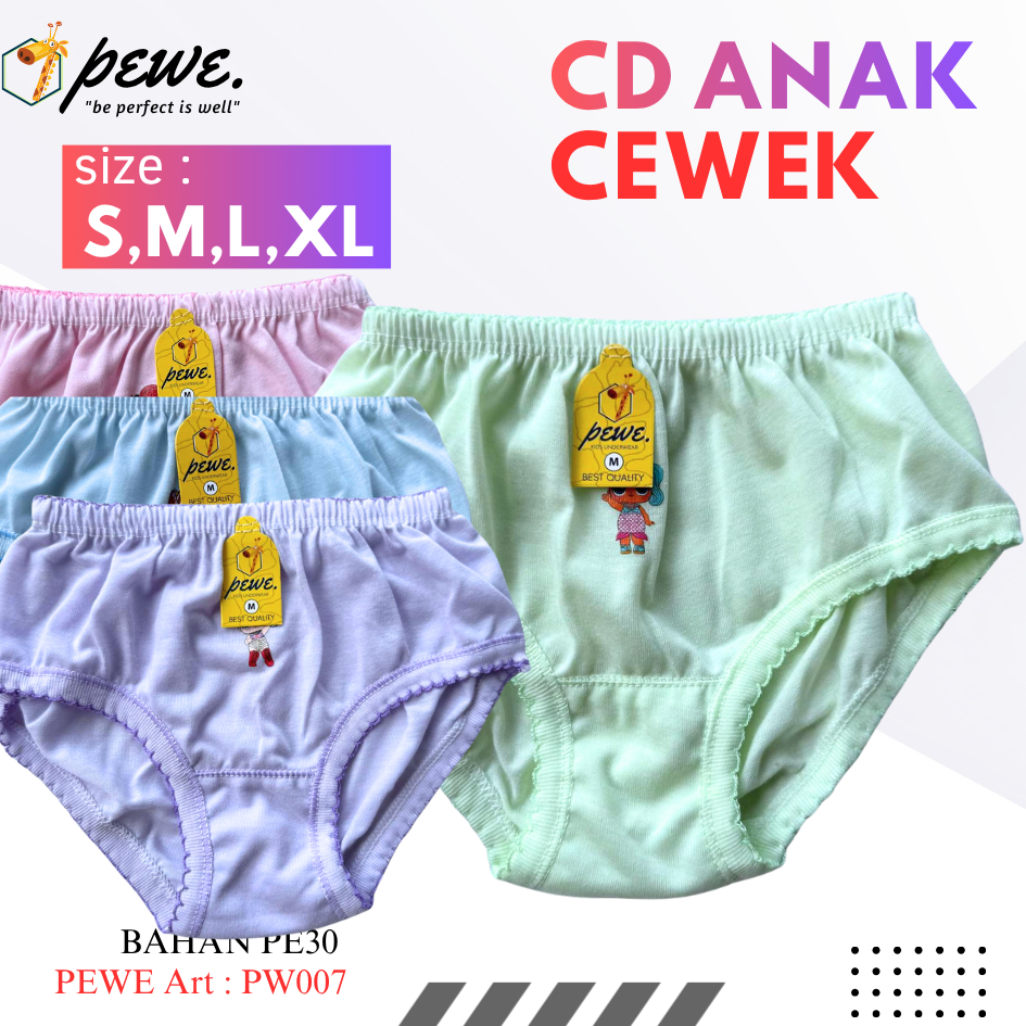 6 Pcs dan 12 Pcs CD Polos Anak Perempun/Sempak Anak Cewek Katun/CD Anak Perempuan Karakter/CD Grosir