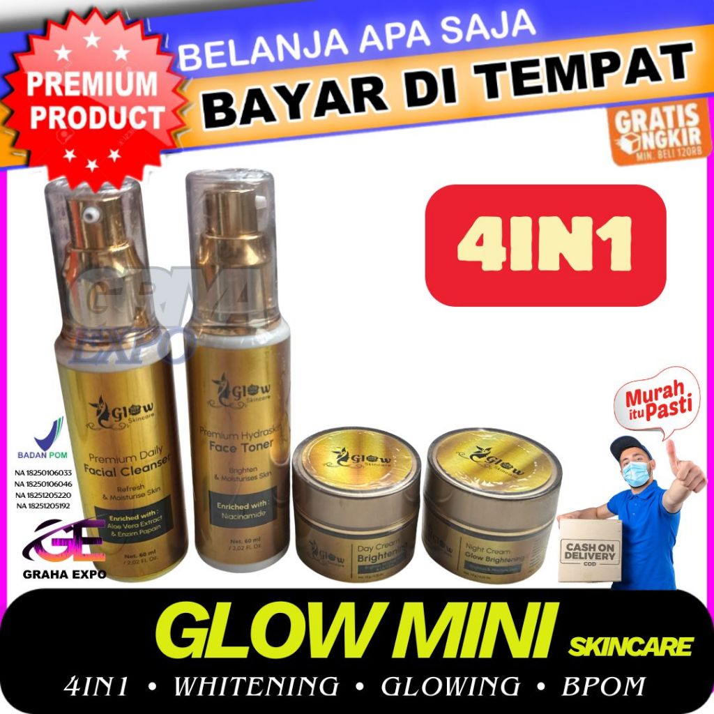 Mini Glow Skincare Paket Super Komplit 4in1 Trial Set Travel Size Original 100% BPOM Skin Care Kecan