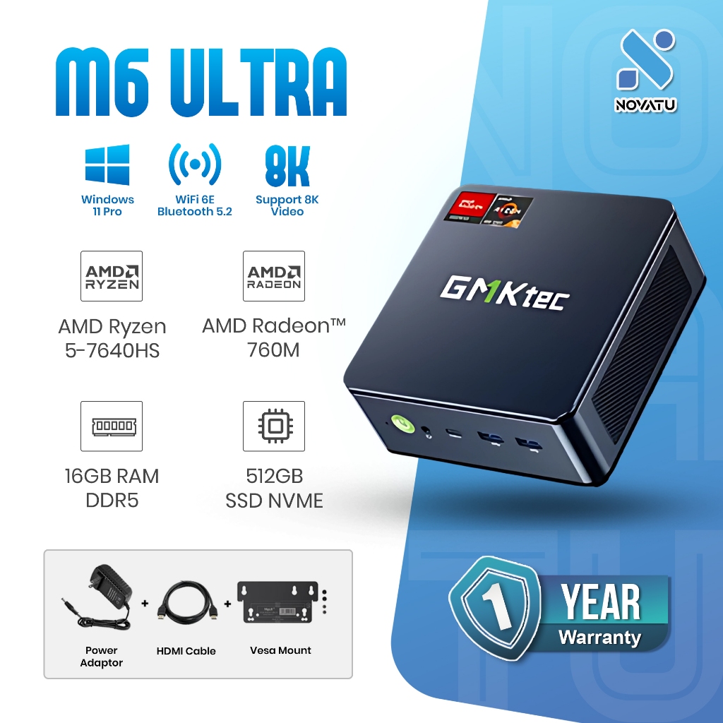 GMKtec Mini PC Gaming M6 Ultra AMD Ryzen 5 7640HS - 16GB RAM DDR5 512 SSD NVME 4K WINDOWS 11 PRO