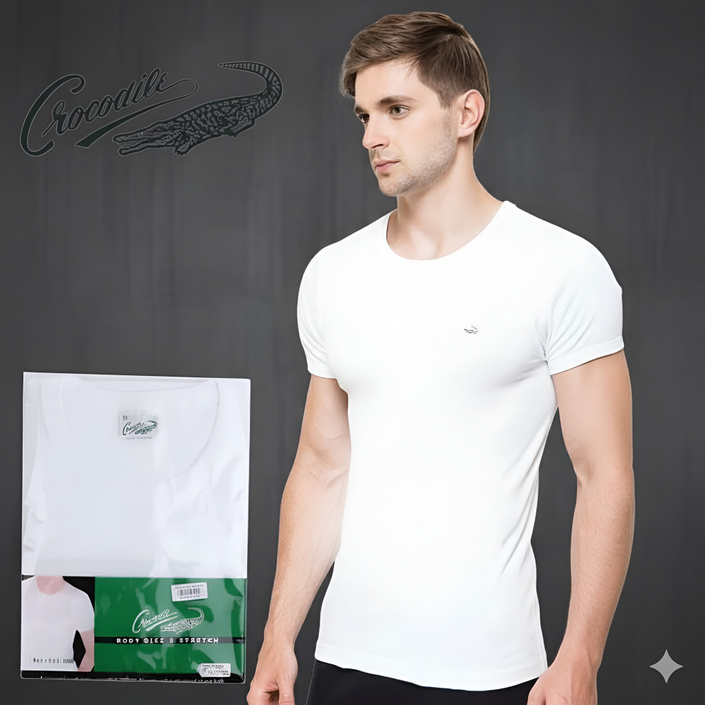 Kaos dalam Crocodile Isi ( 3 Pcs ) | kaos oblong pria Putih | O neck V neck - 817 Kerah | Oblong Pri