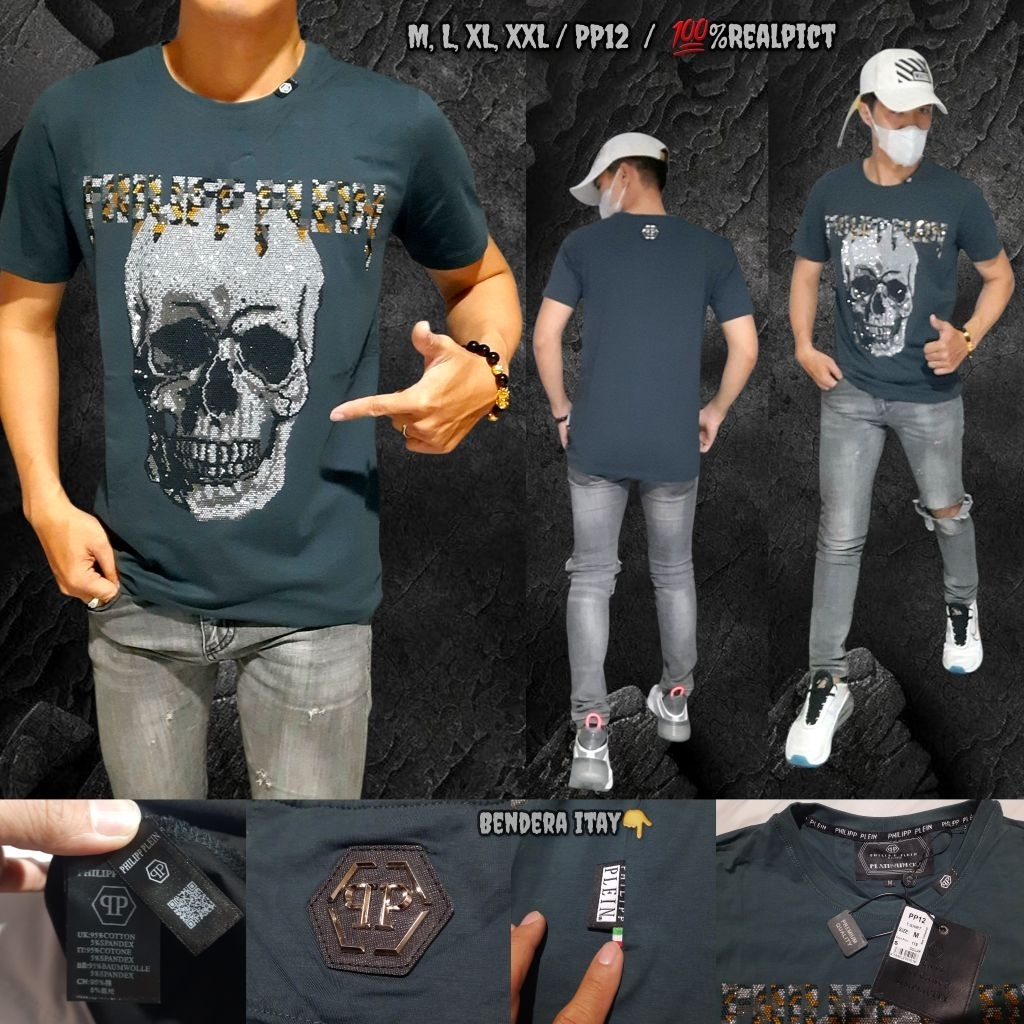 New kaos pria Baju cowok kaos unisex kaos PP12 Phillip Plein Mirror import high quality 100%,realpic