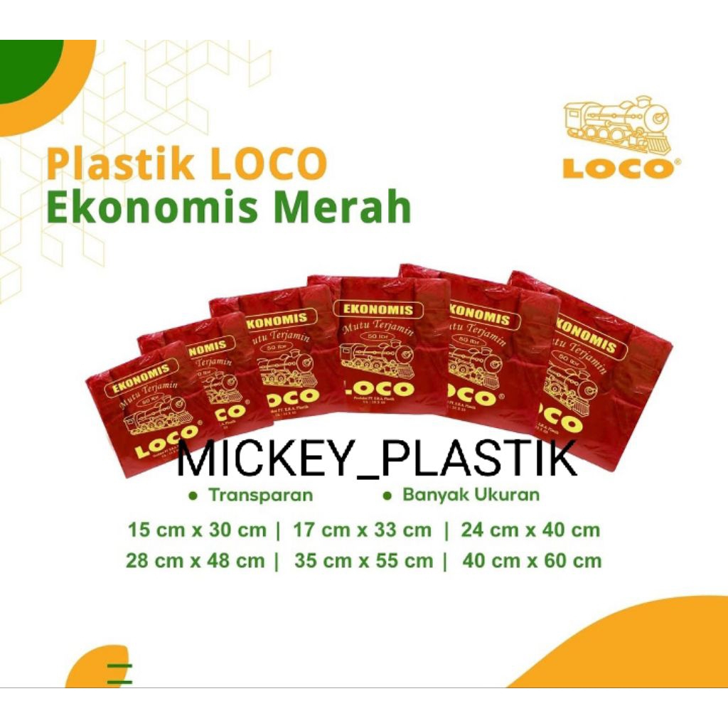 KANTONG PLASTIK LOCO UK 35  ISI 50 LEMBAR / KRESEK LOCO EKONOMIS NATURAL / PUTIH / MERAH UKURAN BESA