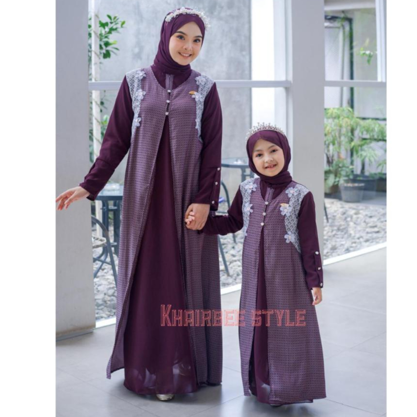 baju gamis coupel aisha set khimar kapelan ibu dan anak free pasmina terbaru model kekinian