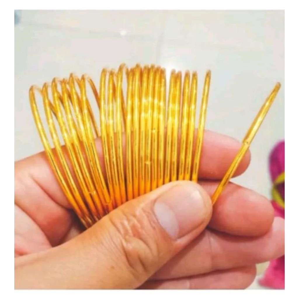 GELANG TANGAN TITANIUM GOLD MOTIF BULAT POLOS GOLD ISI 5 PCS