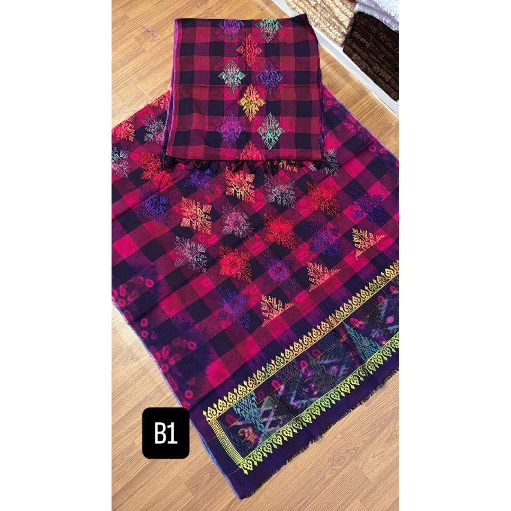 Kamen Endek Jumputan bordir - set selendang besar