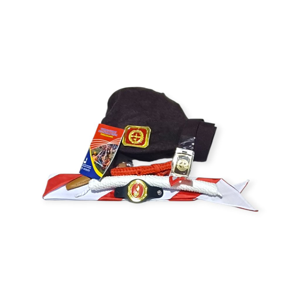 set atribut Pramuka siaga penggalang SD SMP udah termasuk topi kacu sabuk talikur dan atribut lainya