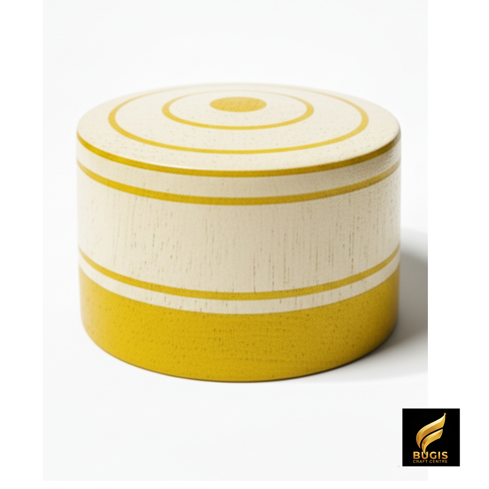 Miniatur Songkok Recca Bugis Makassar Kayu Jati Asli Warna Putih Kuning – Souvenir Unik Khas Sulawes