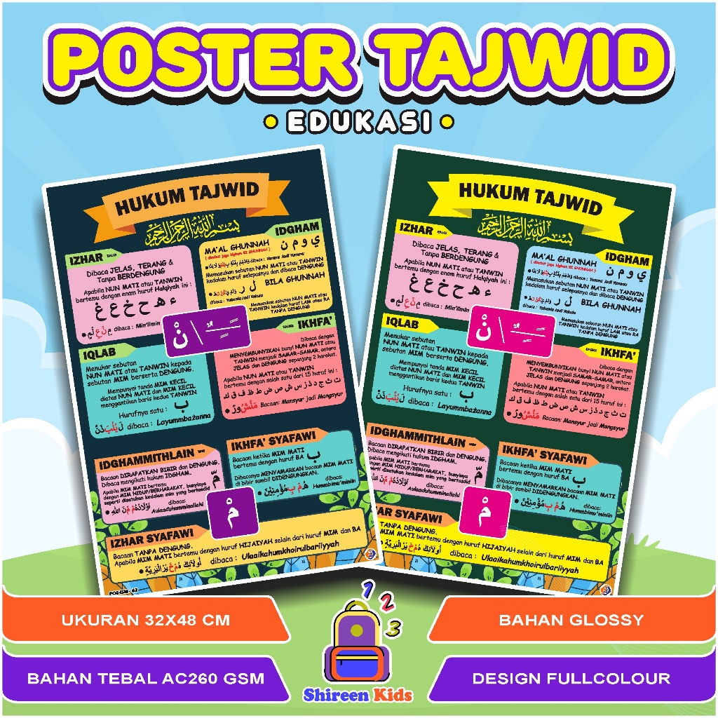 POSTER HUKUM TAJWID - POSTER EDUKASI ISLAMI - POSTER EDUKASI ANAK