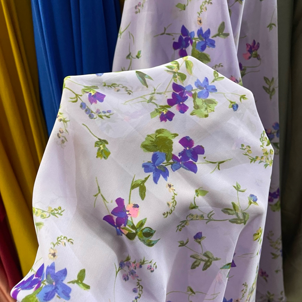 kain sifon ceruty motif bunga premium - warna ungu lilac - kain zara ceruty - kain ceruty luxury sty