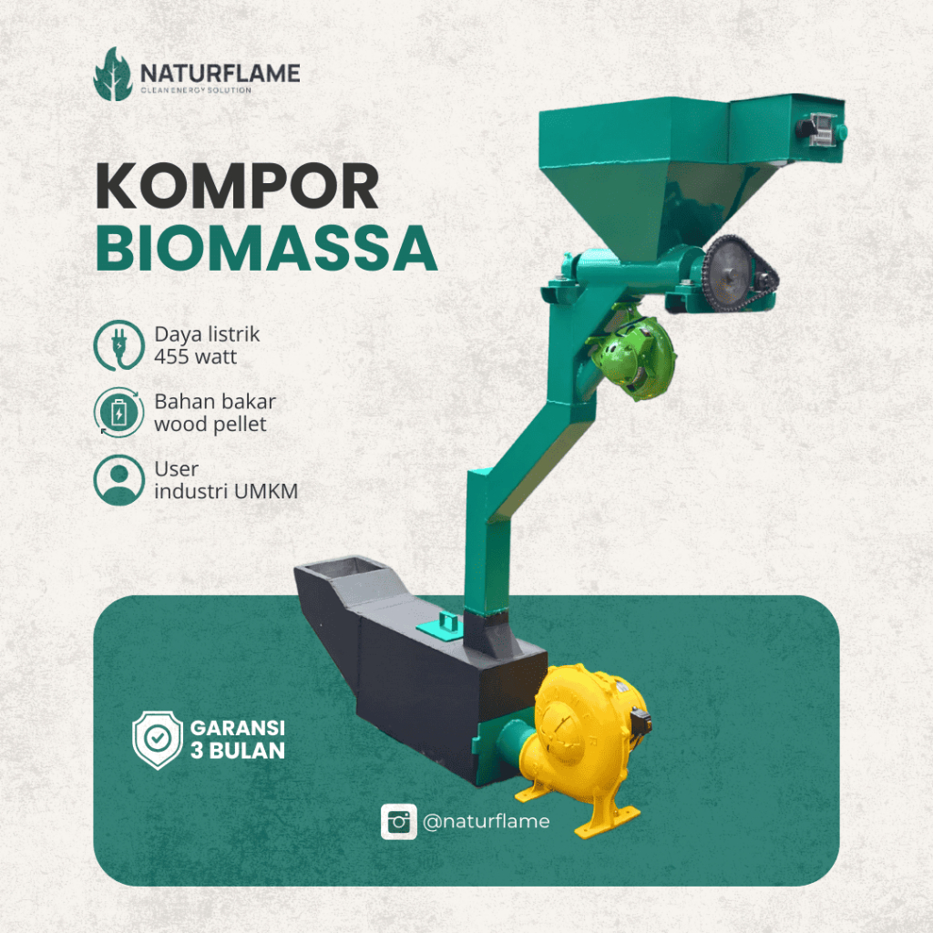 Kompor Biomassa Naturflame untuk Industri UMKM (Hopper Besar + Thermocontrol) - Bahan Bakar Wood Pel