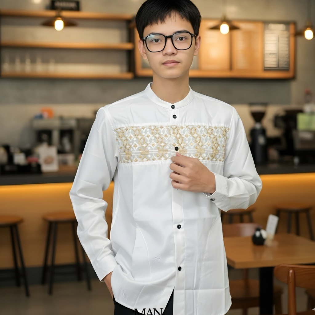 baju kemeja koko pria dewasa lengan panjang putih bersih