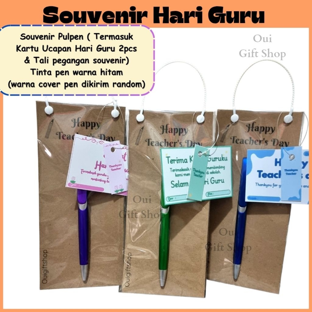 Souvenir Hadiah Guru / Souvenir Pulpen Guru Termasuk Kartu Ucapan Hari Guru / Hadiah Pulpen Hari Gur