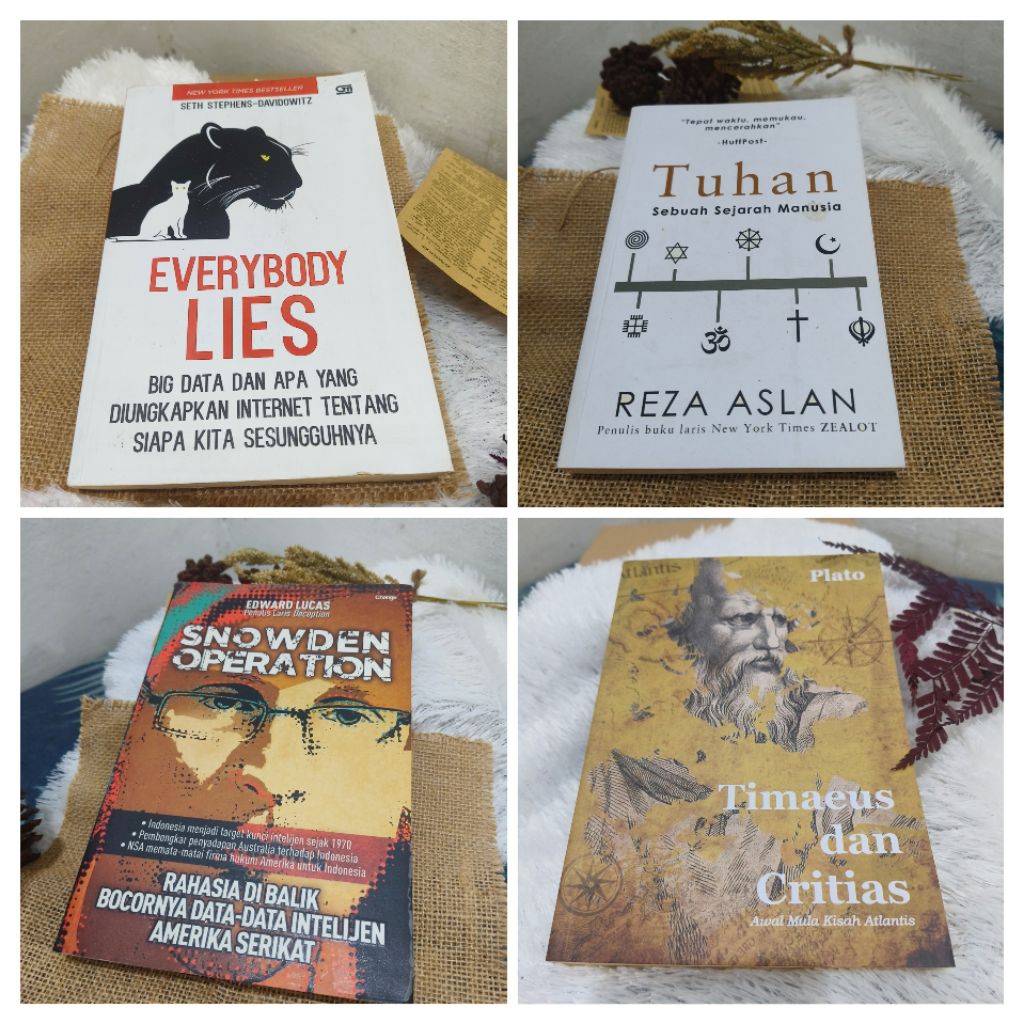 buku Preloved Nonfiksi Everybody Lies, Tuhan Reza aslan, snowden operation, Timaeus dan Crias,