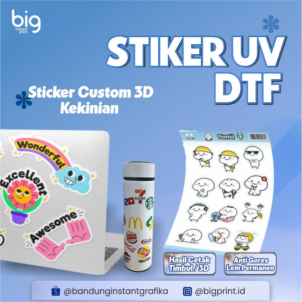 CETAK STIKER UV DTF | STIKER TIMBUL MURAH | STIKER DTF | STIKER 3D