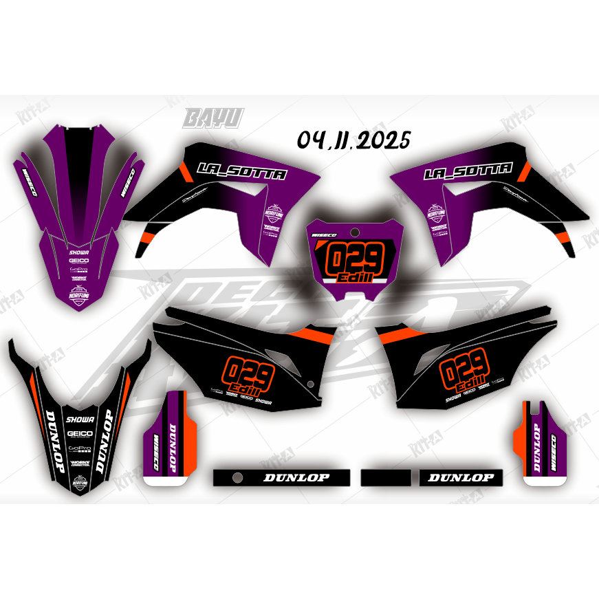 Decal CRF 150L FULLBODY 198 MOTIF HELM SUPERMOTO LOGO HONDA BIRU UNGU