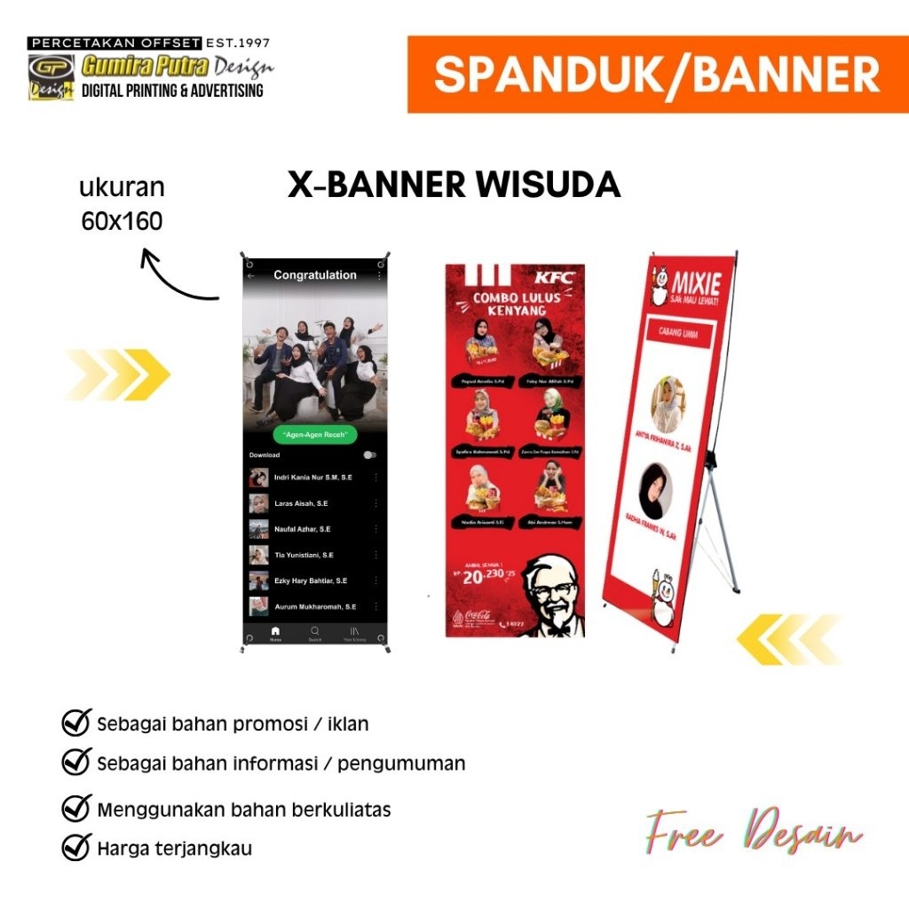 X Banner Wisuda Uk.60x160cm Free Design- X Banner Wisuda Costum