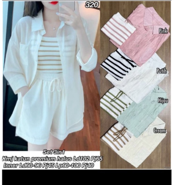 SET 3in1 setelan kemeja free inner
