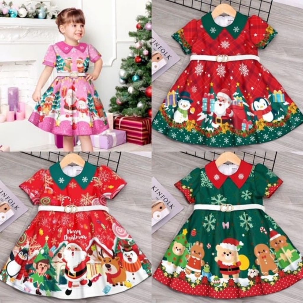 1-12Y DRESS NATAL ANAK / DRESS NATAL MURAH / DRESS NATAL REMAJA / BAJU NATAL ANAK PEREMPUAN / GAUN N