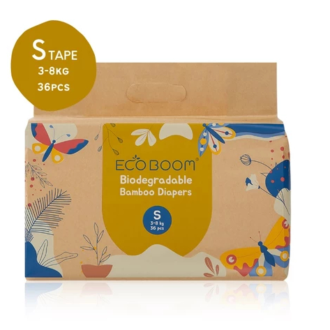 ( 5 PCS ) Eco Boom Bamboo Diaper S36 - Popok Tape Bayi Eco Friendly Diaper