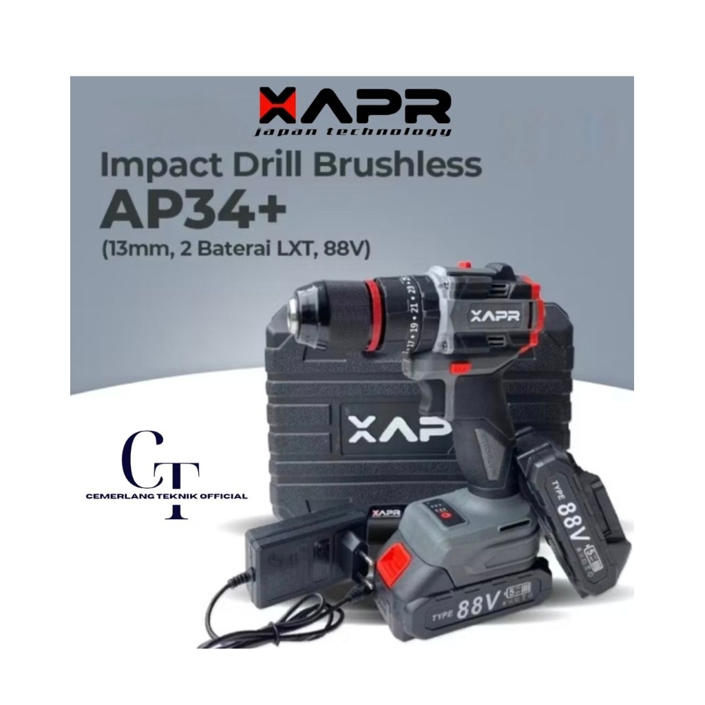 CT_XAPR AP34+ Impact Drill Brushless 13mm 2Baterai LXT 88V Mesin Bor Besi Kayu Sekrup  ORIGINAL XAPR