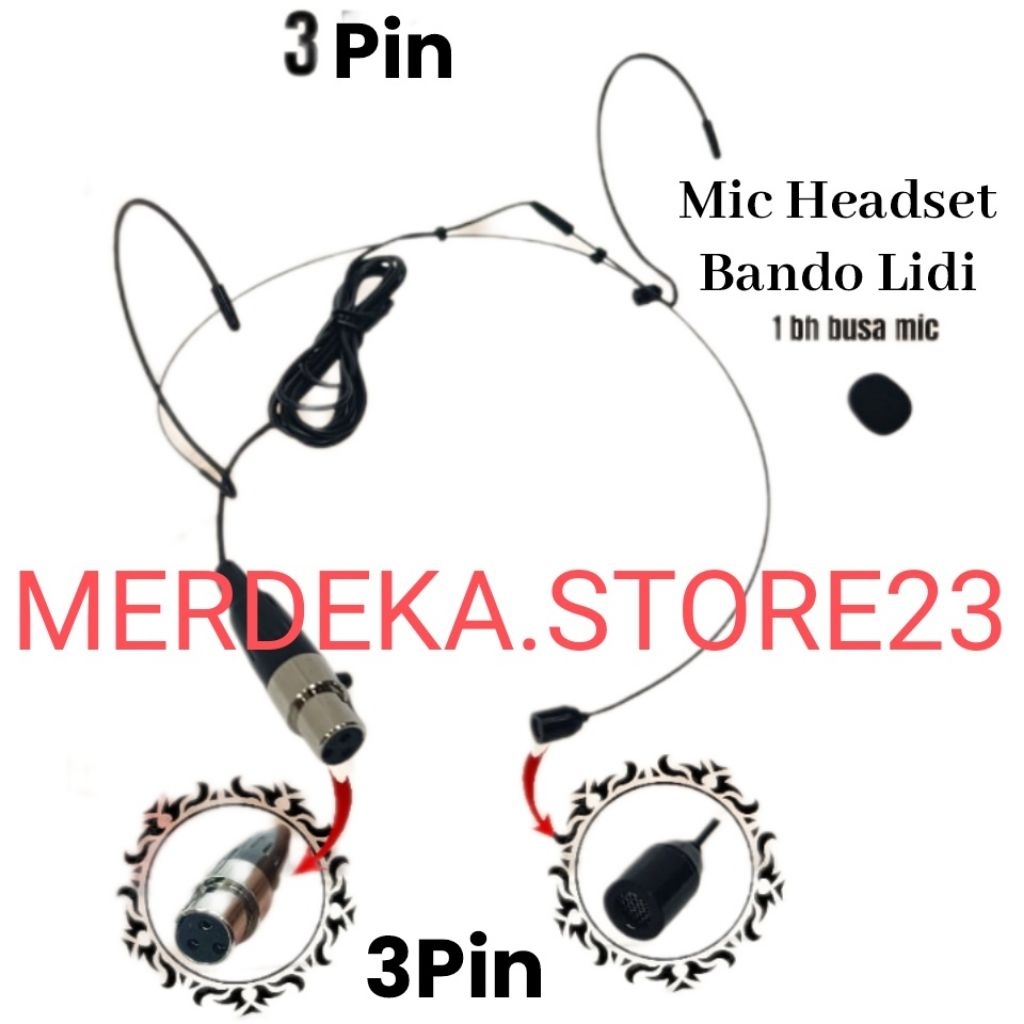 NEW Mic Headset Lidi 3Pin Untuk Semua Transmitter Wireless Kualitas Mantab | Microphone Bando Lidi 3