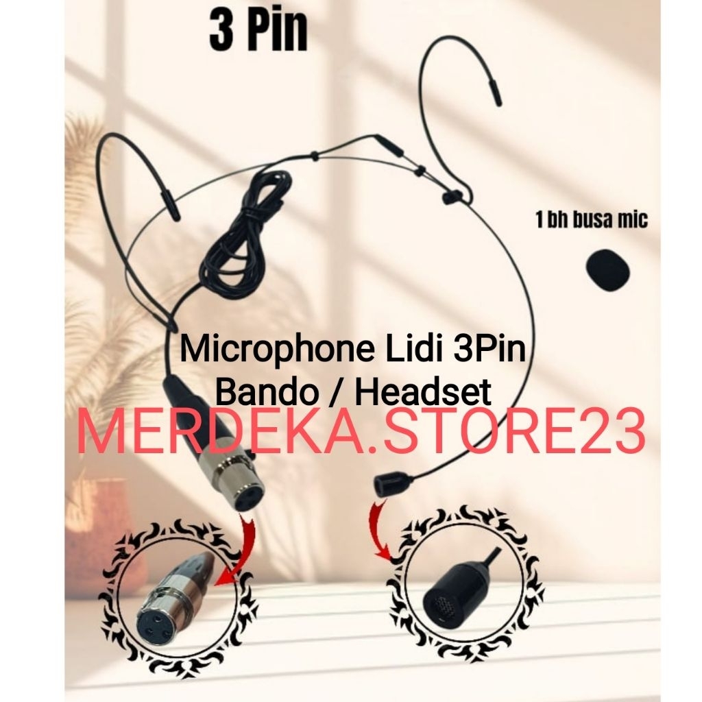 NEW Microphone Headset Lidi Untuk Mic Wireless 3 Pin | Microphone Bando Lidi Hitam 3Pin Profesional 