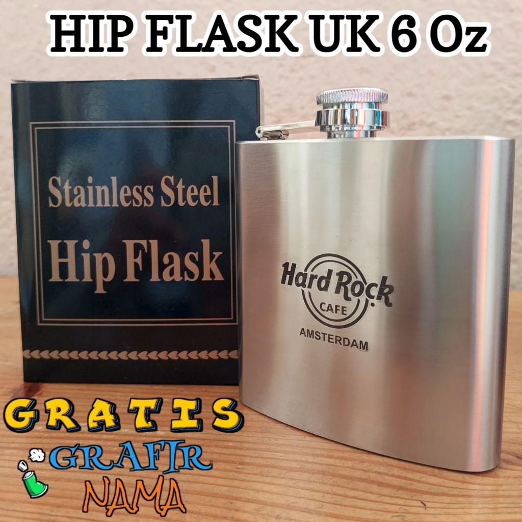 Hip Flask Botol Minum Stainless Hard Rock Cafe Amsterdam 6 Oz Keren Simple
