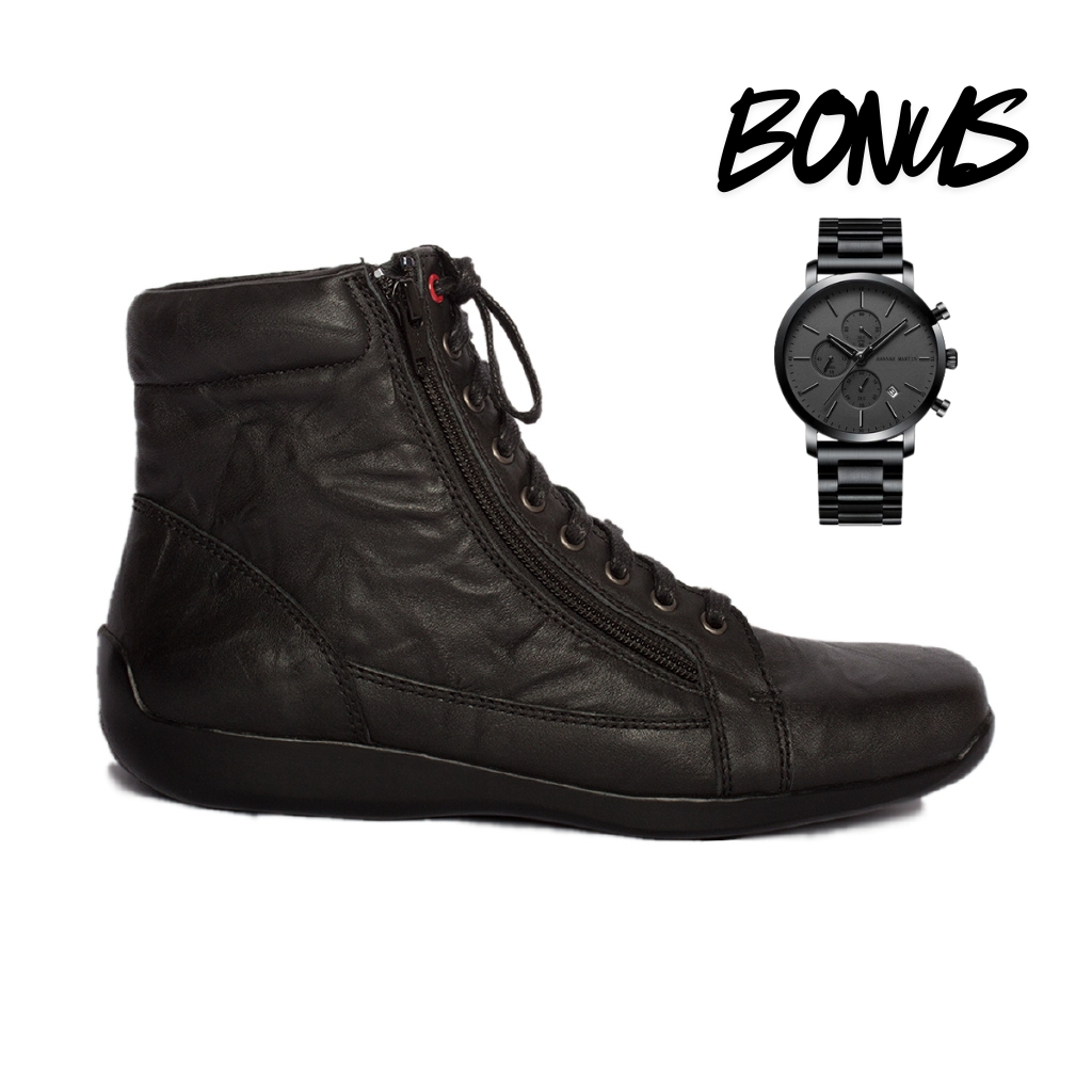 Sepatu Pria Boots Casual Gino Mariani Elario 10 Black - Bahan Kulit Premium