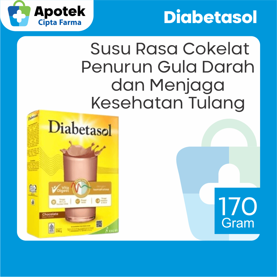 Diabetasol Rasa Coklat 170 Gr Omega 3 Omega 6 Tinggi Kalsium Vitamin D Vitamin C Vitamin E Zinc Susu
