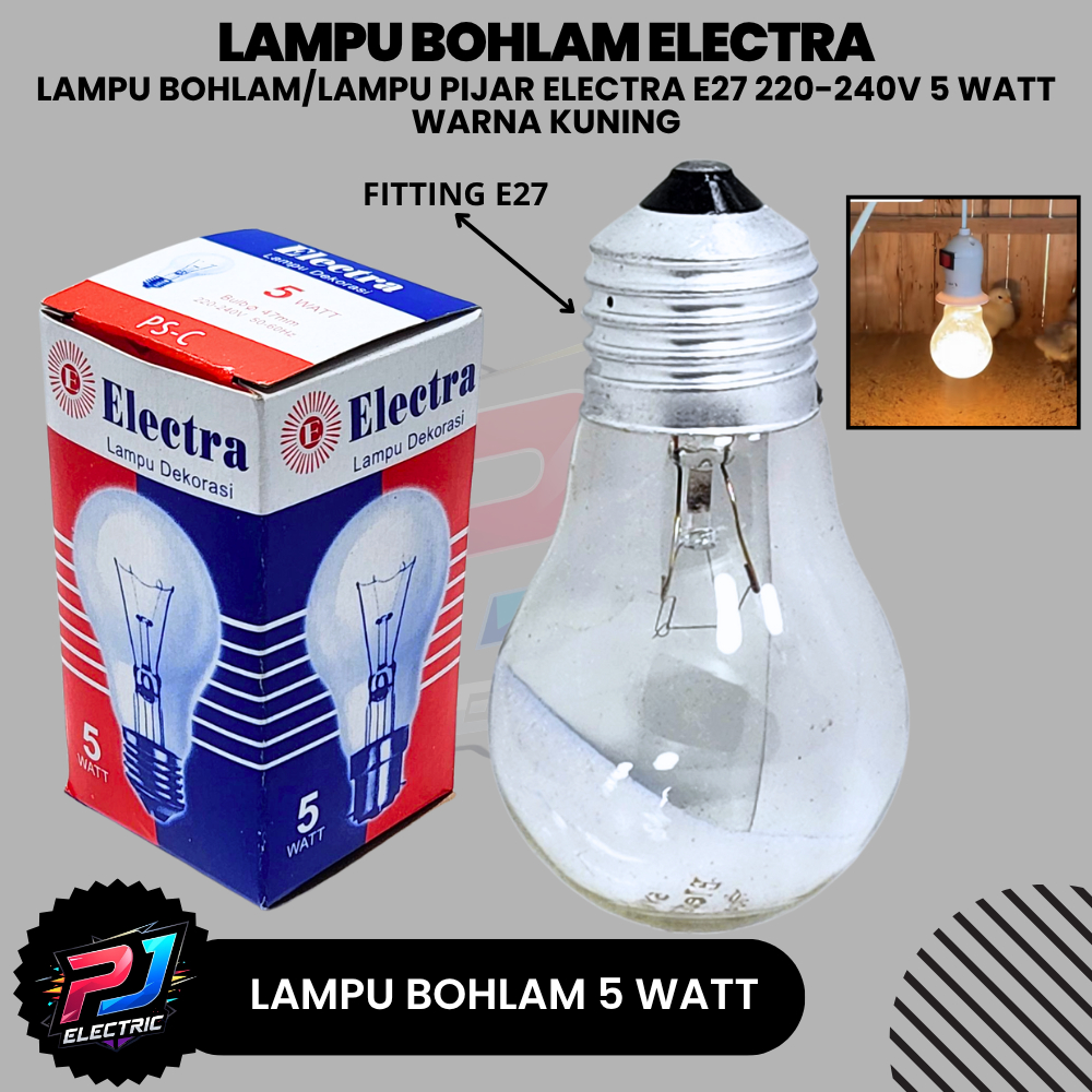 Lampu Pijar ELECTRA PS-C 5W / Bohlam Pijar Cahaya Kuning Super Terang ELECTRA 5 WATT Bulb Lampu Deko