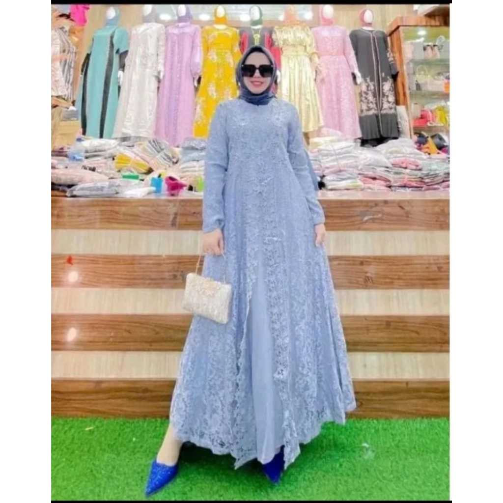 Gamis Pesta Brokat Mewah Lembut Elegan Tren