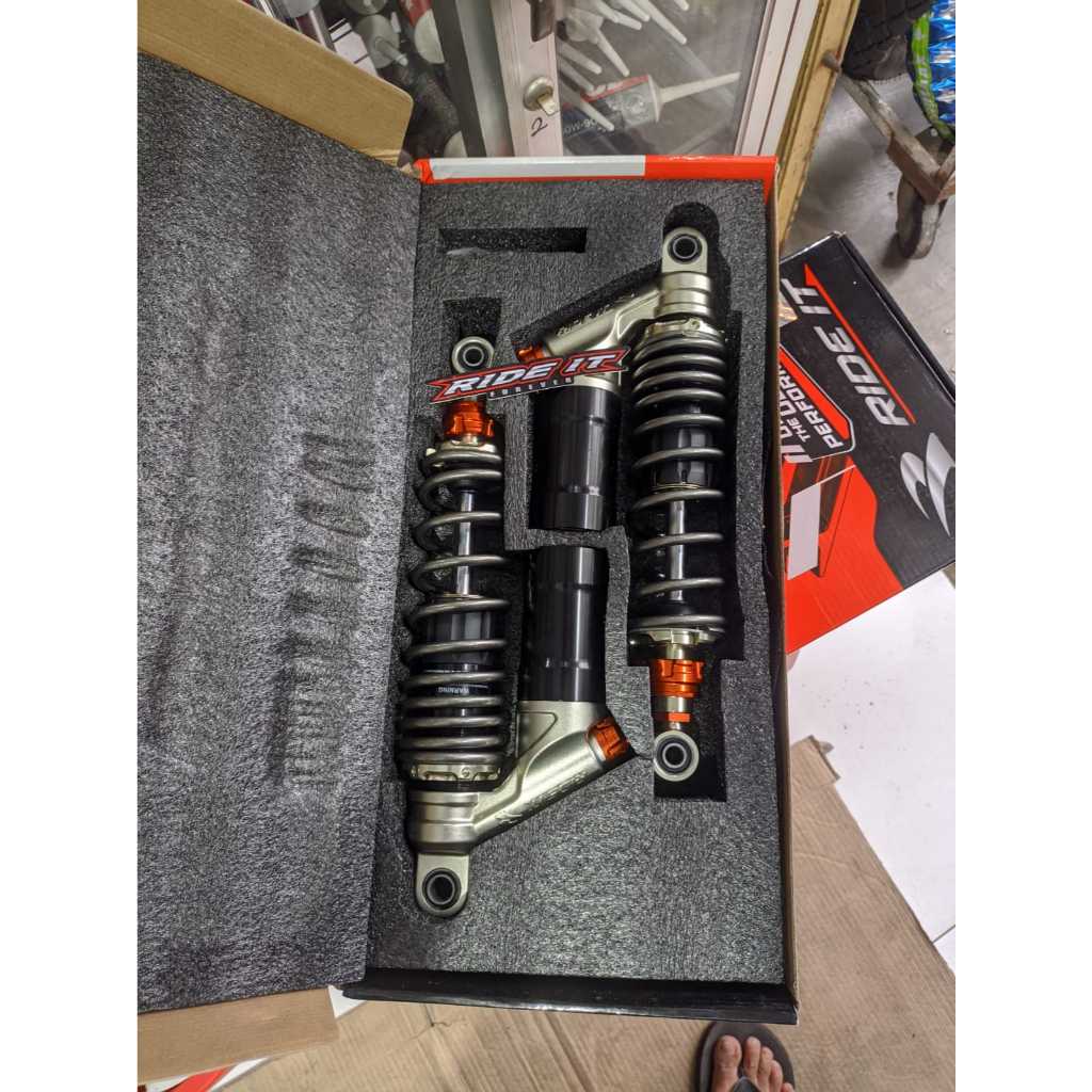 SHOCK SHOCKBREKER BELAKANG RIDE IT RIDEIT GP 277 320 MM GREY ABU ABU DOUBLE KLIK  CB GL TIGER HEREX 