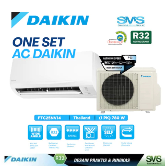 AC DAIKIN 1 PK FTC25NV14 MADE IN THAILAND ( INDOOR+OUTDOOR )