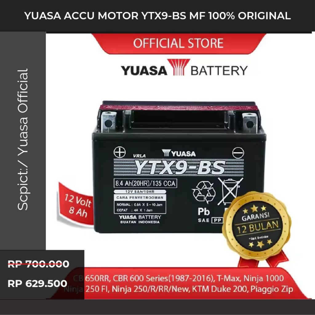Promo Yuasa Accu Motor YTX9-BS MF 100% ORIGINAL