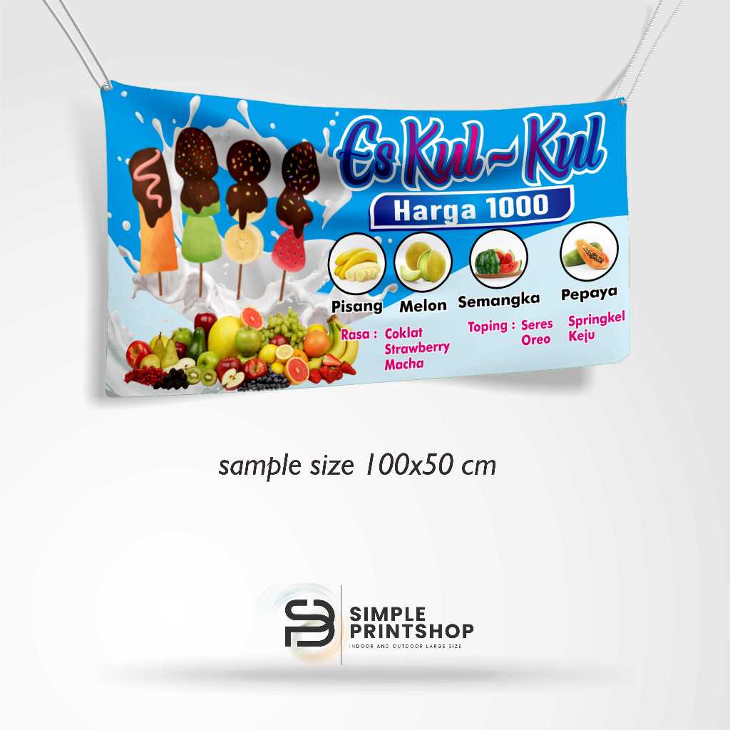 banner 100x50 cm spanduk es kulkul custom desain