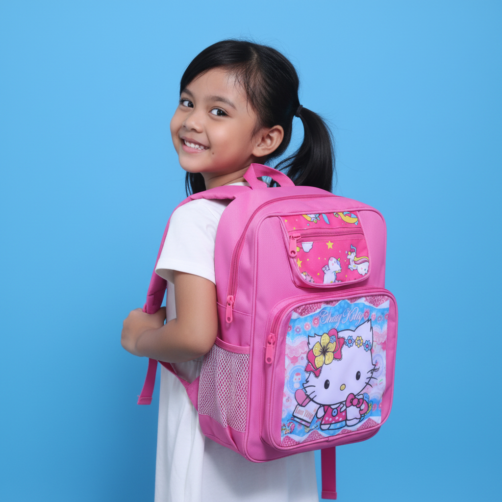 Tas Ransel Anak Perempuan Motif Kartun | Tas Sekolah TK PAUD Lucu | Ada Tempat Botol Minum